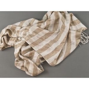 Thin Gold and Cream Tassled Scarf